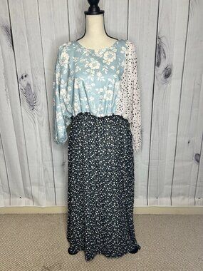 Piper & Scoot Maxi Dress Multi Pattern Boho Cottagecore Sz Large